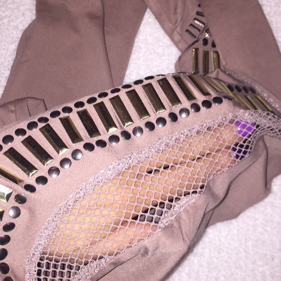Stretchy mocha leggings small NWT studs/sequins - Picture 4 of 7
